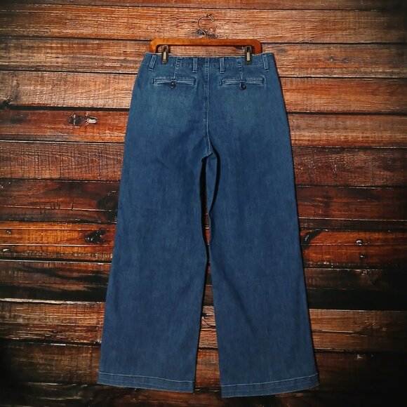 Lands End Jeans Size 12 Wide Leg Blue Denim Slash Pockets - Picture 4 of 10